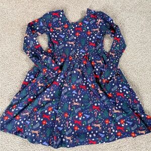 Hanna Andersson Christmas holiday Print Swing Pocket Dress Sz 8 130cm